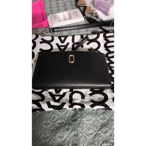 102.Marc Jacobs J Marc Phone Wristlet Black Leather Gold Hardware Wallet Clutch